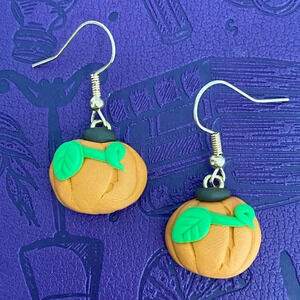Handmade Clay Polymer Fall Autumn Pumpkin Drop Earrings NEW